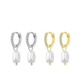 Baroque Pearl Hoop Earrings in Sterling Silver with Sparkling Accents