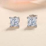 S925 Square Princess Cut CZ or Moissanite Stud Earrings, 0.6-2ct Sterling Silver Hypoallergenic Zirconia Gift for Her Him - FITINY Jewelry