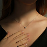 Geometric D-Color VVS1 Moissanite Pendant Necklace in Sterling Silver – Delicate Clavicle Chain for Everyday Elegance