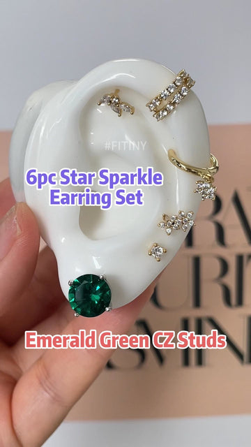 Emerald Green CZ Stud Earrings & Gold Floral Geometric Earring Set – Women’s Dazzling Jewelry
