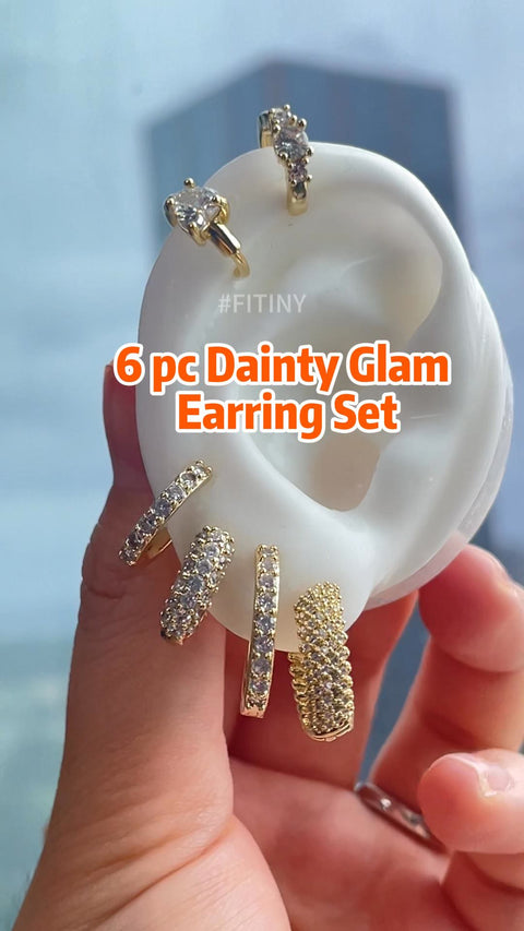 6pc Gold Pavé Hoop and Stud Earring Set