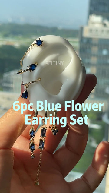6-Piece Blue Zircon Tassel Earring Set on Display
