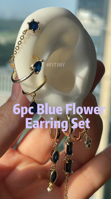 6-Piece Blue Zircon Flower Tassel Earring Set
