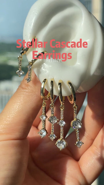 Gold Star Cascade Earrings with Crystal Drop Chains