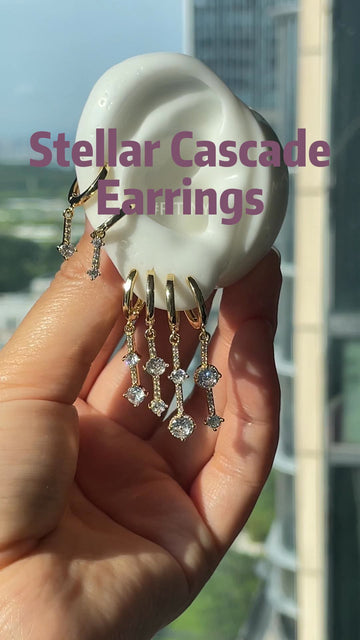 Gold Star and Moon Cascade Earrings with Crystal Drops