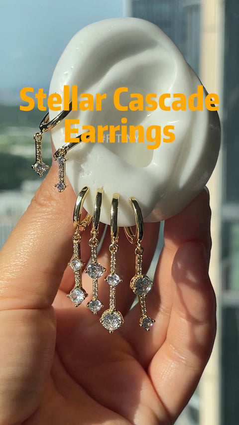 Gold Star Cascade Earrings with Crystal Drop Chains