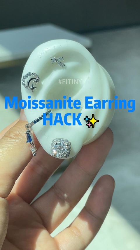 Silver Moissanite Earring Hack on an Ear Display