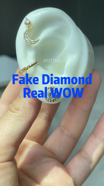 Gold Tone CZ Halo and Crescent Magnetic Studs