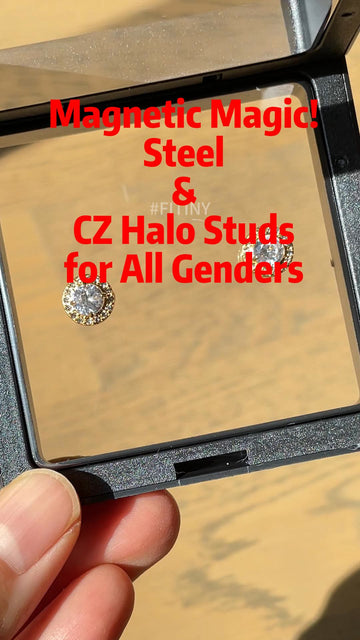 Gold Tone CZ Halo Magnetic Studs Shown in Hand