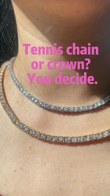 Silver CZ Tennis Chain Layered on Neck