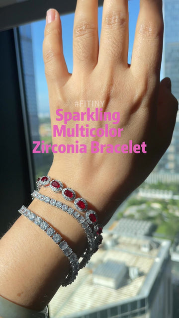 Red and Clear CZ Tennis Bracelet Stack on Hand