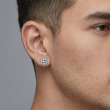 S925 Magnetic Moissanite / CZ Stud Earrings worn by male model – luxury studio portrait
