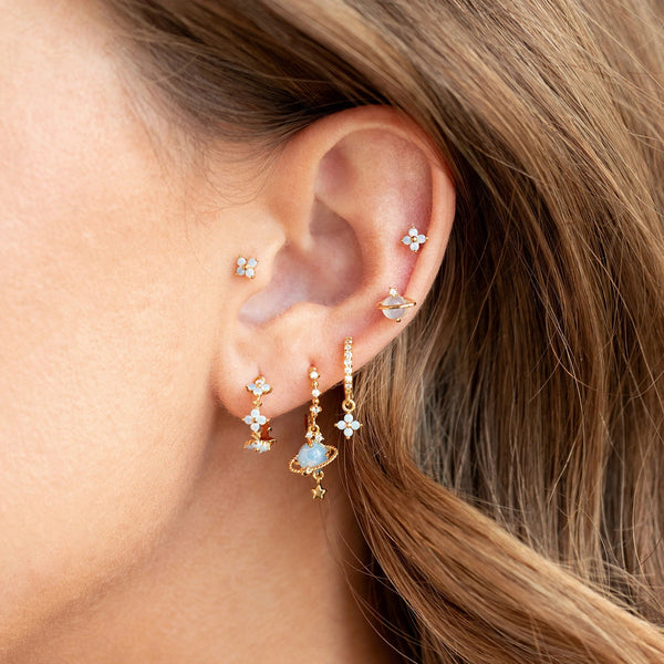 Elevate Your Look: Blue Flower 18k Gold Plated Earrings for Everyday Elegance