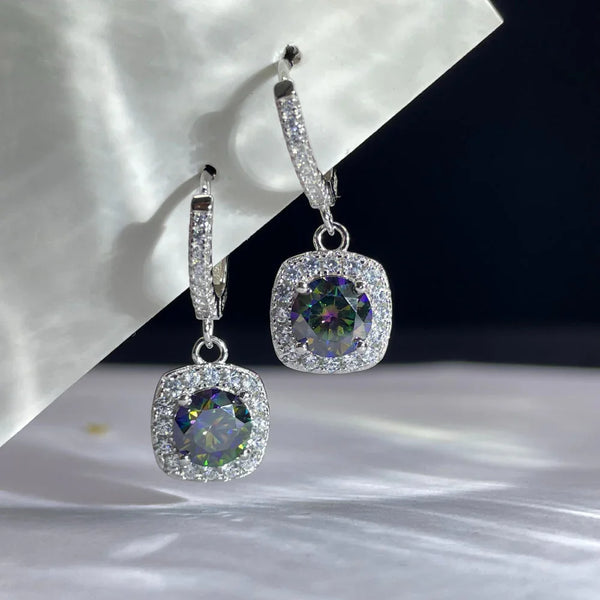 Awaken Your Inner Radiance with Our Rainbow Green Moissanite Halo Earrings - FITINY Jewelry
