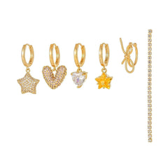 6 Pieces Charming Starflower Links Earring Set, 18k Gold Hoo - Front View - FITINY Jewelry