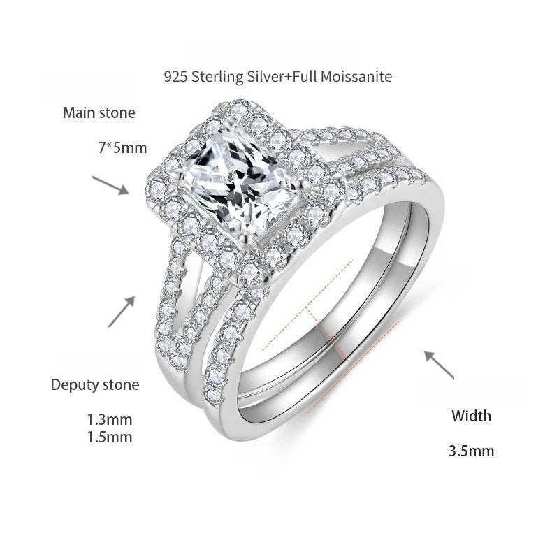 Anillo solitario de moissanita FITINY en plata de ley con baño de oro blanco de 18 quilates: elegante anillo apilable de inspiración francesa para mujer.