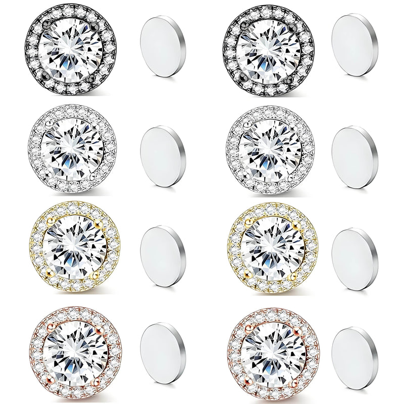 Stainless Steel Magnetic CZ Round Halo Stud Earrings for Men Women, Round Cubic Zirconia Inlaid Magnetic Earrings Non-Piercing Clip On Stud Earring - FITINY Jewelry