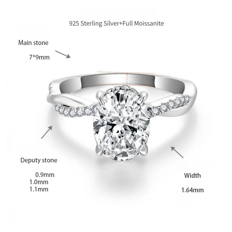 Juego de Anillo de Moissanite Oval – Anillo de Compromiso Elegante de Cuatro Garras con Banda Apilable a Juego