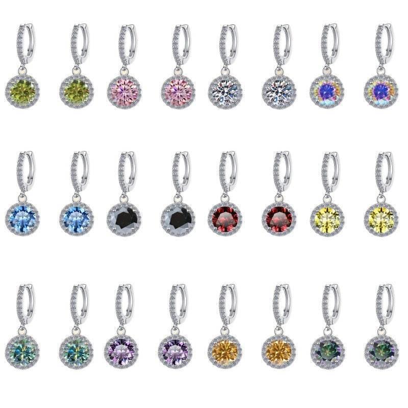 S925 Rainbow Green Moissanite/CZ Round Halo Drop Earrings, 1ct D-Grade VVS Certificate, Hypoallergenic Sterling Silver Gift - FITINY Jewelry