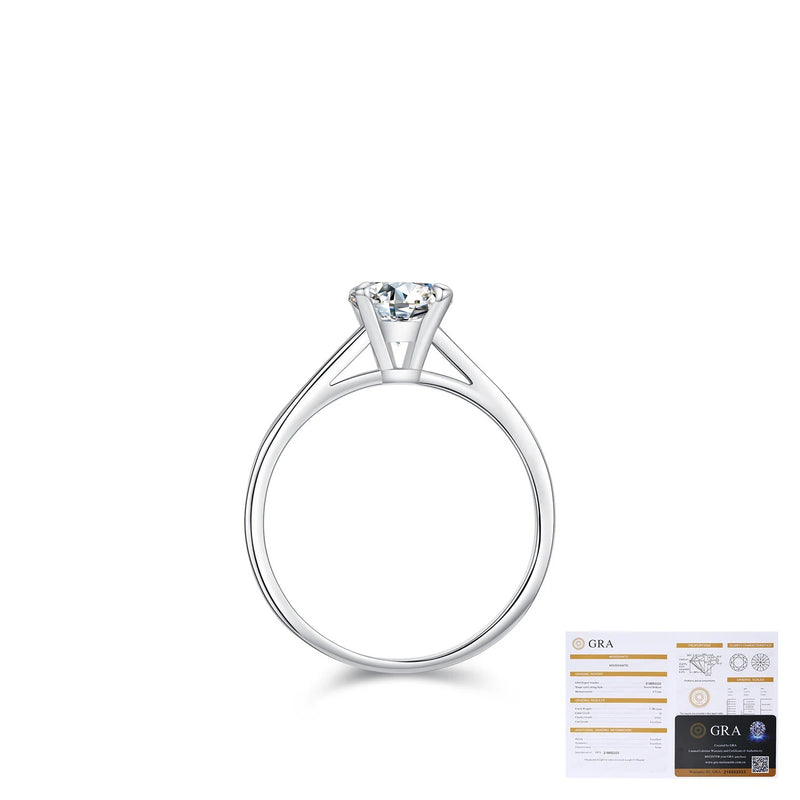 Round Moissanite Solitaire Ring in Sterling Silver – Minimal - On Model View - FITINY