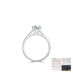 Round Moissanite Solitaire Ring in Sterling Silver – Minimal - On Model View - FITINY