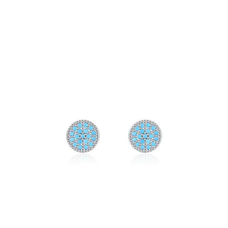 Round Turquoise Stud Earrings in Sterling Silver – Minimalis - Detail View - FITINY Jewelry