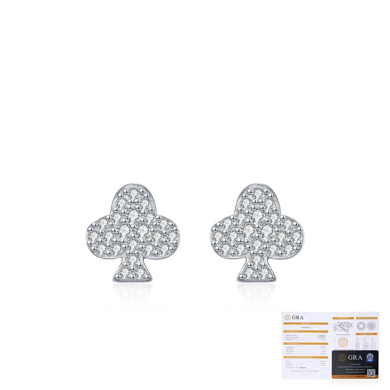 Clover Flower Moissanite Stud Earrings in Sterling Silver –  - Detail View - FITINY Jewelry