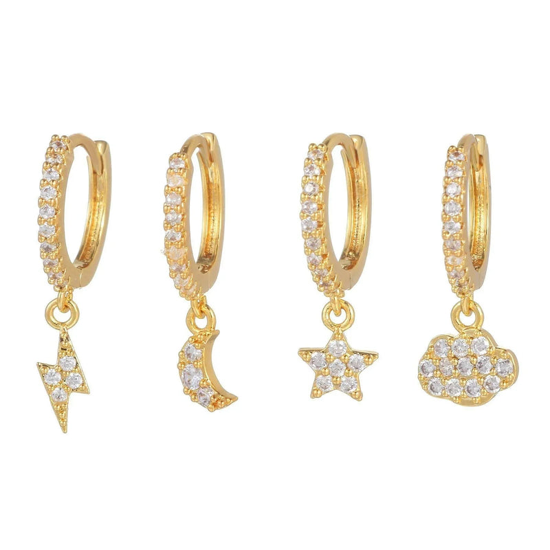 4 Pieces Celestial Drops Earring Set, 18k Gold Hoop with Dro - Front View - FITINY Jewelry