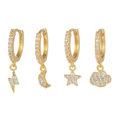 4 Pieces Celestial Drops Earring Set, 18k Gold Hoop with Dro - Front View - FITINY Jewelry