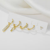 5 Pieces Simple Clover Single-Row Serrated Ear Cuff Earring Set, 18k Gold-Plated  Teardrop Zircon Earrings, S925 Needle, Stacked Lobe Designs with Dazzling Zirconia