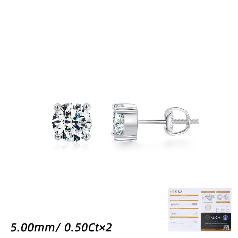 Round Moissanite Stud Earrings in Sterling Silver – Minimali - On Model View - FITINY