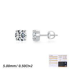 Round Moissanite Stud Earrings in Sterling Silver – Minimali - On Model View - FITINY
