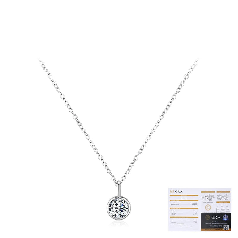 Round Moissanite Pendant Necklace in Sterling Silver – Minim - On Model View - FITINY