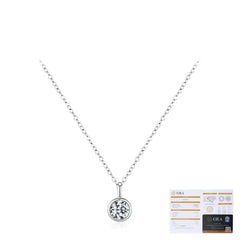 Round Moissanite Pendant Necklace in Sterling Silver – Minim - On Model View - FITINY