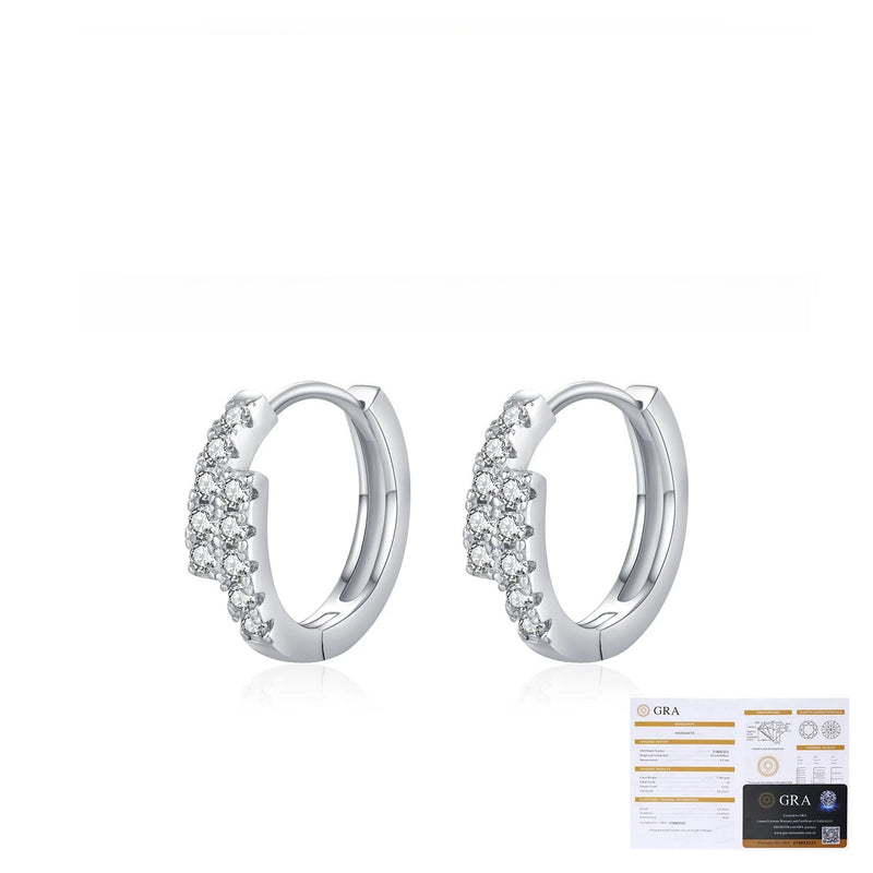 Double-Row Geometric Moissanite Hoop Earrings in Sterling Si - On Model View - FITINY