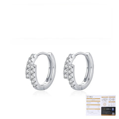 Double-Row Geometric Moissanite Hoop Earrings in Sterling Si - On Model View - FITINY
