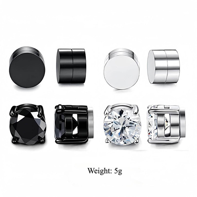Multi Sets of Stainless Steel Magnetic CZ Stud Earrings for Men Women, 6mm Cubic Zirconia Inlaid Hypoallergenic Earring Packs, Non-Piercing Clip On Earring Combo - FITINY Jewelry