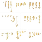 4 Pieces Whimsical Charm Links Earring Set, 18k Gold Hoop with Drops, S925 Needle, Stacked Lobe Designs with Dazzling Zirconia