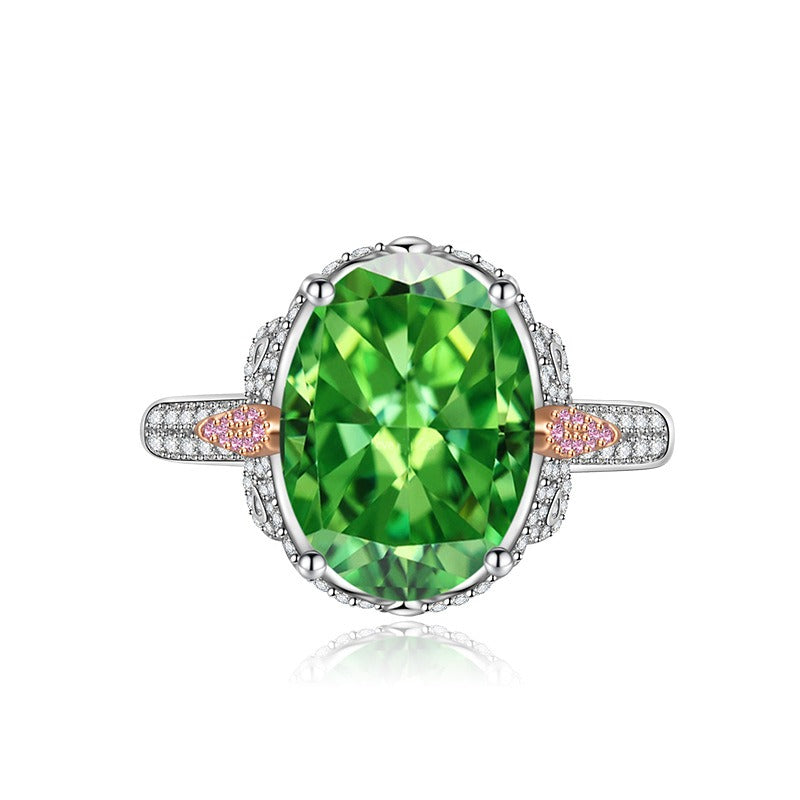 Bague ajustable multicolore en zircone cubique ovale taille fleur de glace, bleu et vert, 10 x 14 mm, 8A, bande pavée bicolore, luxe délicat 