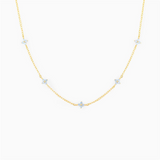 18K Gold Plated Tiny Blue Flower Necklace For Women, Gold Color Cute Pendant Necklace, Trendy Female Fashion Jewelry