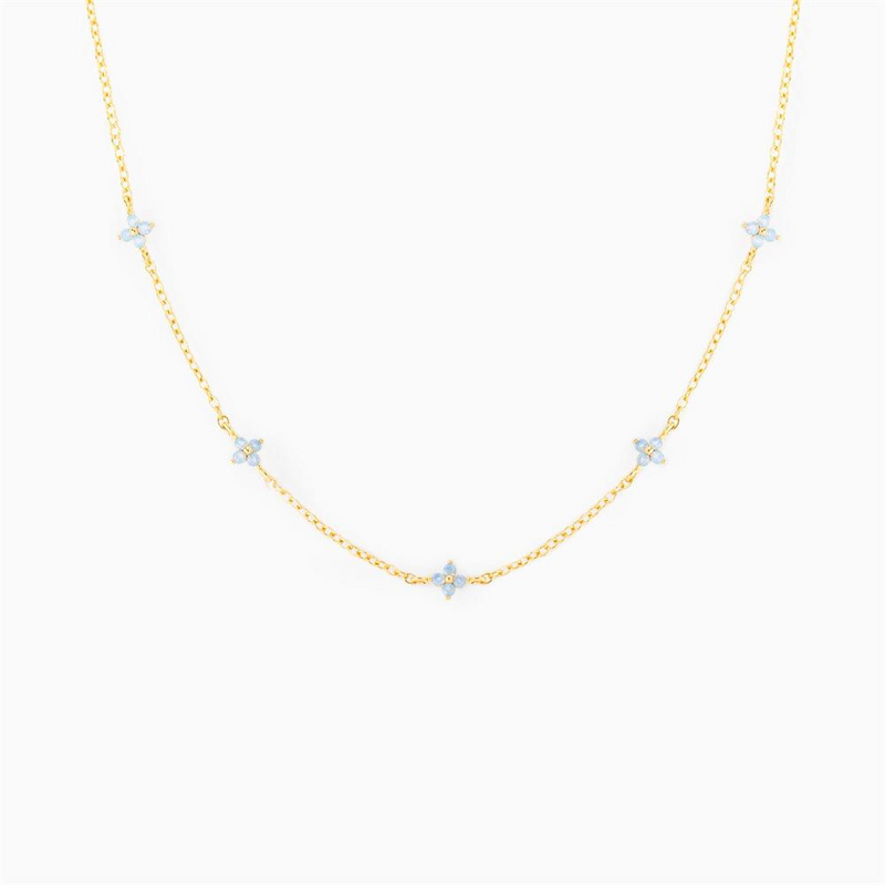 18K Gold Plated Tiny Blue Flower Necklace For Women, Gold Color Cute Pendant Necklace, Trendy Female Fashion Jewelry