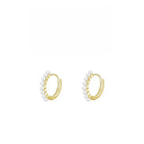 Minimalist Sterling Silver Pearl Hoop Earrings with Geometric Design