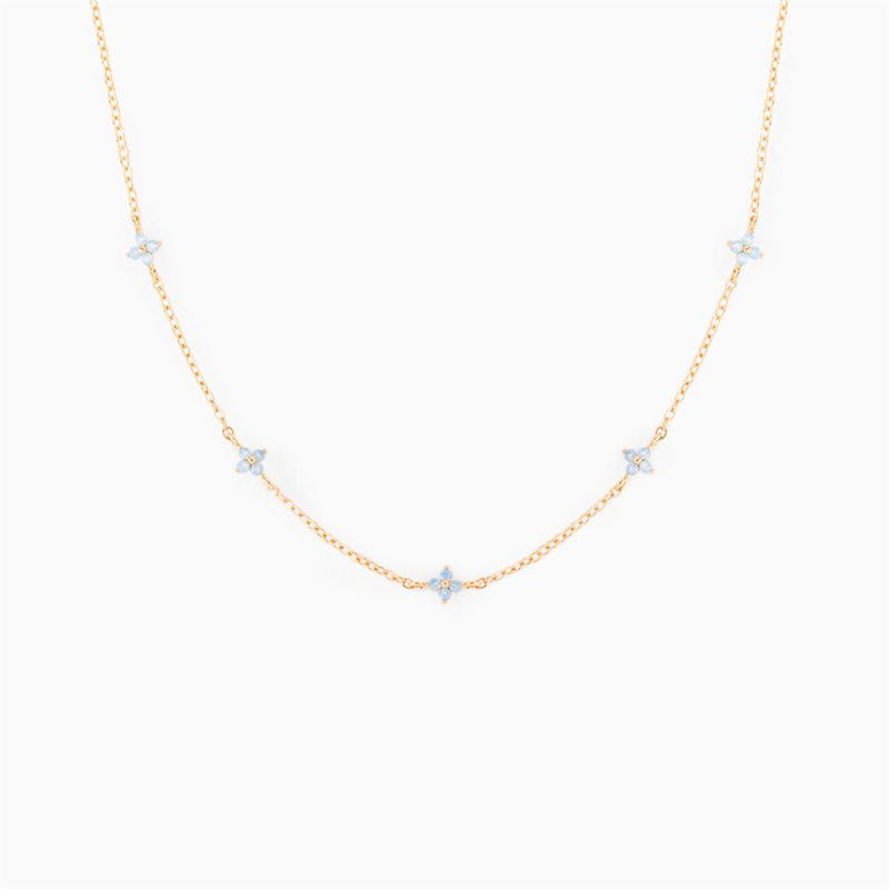 18K Gold Plated Tiny Blue Flower Necklace For Women, Gold Color Cute Pendant Necklace, Trendy Female Fashion Jewelry