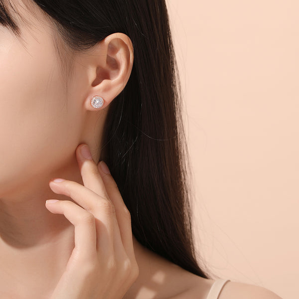 Stainless Steel Magnetic CZ Round Stud Earrings for Men Women, Round Cubic Zirconia Inlaid Magnetic Earrings Non-Piercing Clip On Stud Earring