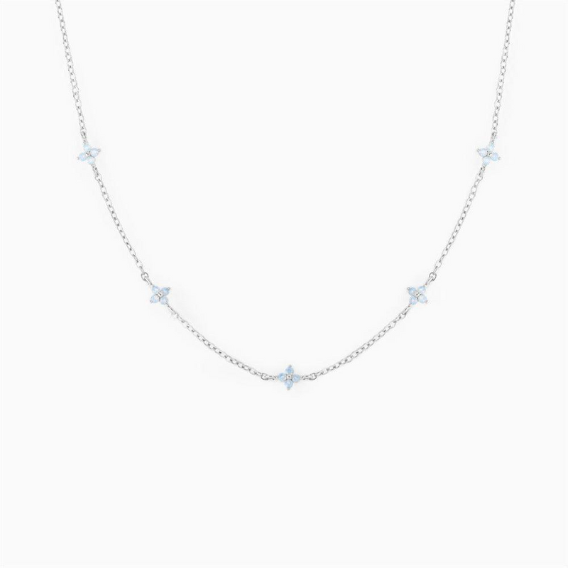 18K Gold Plated Tiny Blue Flower Necklace For Women, Gold Color Cute Pendant Necklace, Trendy Female Fashion Jewelry