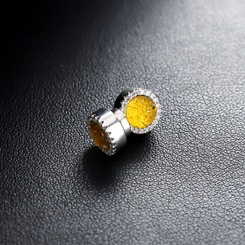 Multicolor Crystal Cluster Magnetic Round Halo Stud Earrings for Men Women, 6mm Round Crystal Inlaid Magnetic Earrings Non-Piercing Clip On Stud Earring - Fitiny