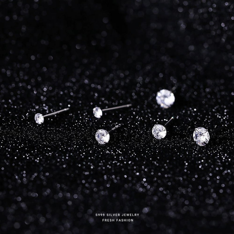 S999 Dazzling Minimalist CZ Stud Earrings, 2-8MM Cubic Zirconia Hypoallergenic Pure Sterling Silver Tiny Earrings for Sensitive Ears Daily - Fitiny