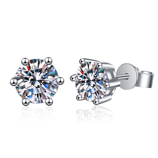 S925 Moissanite Classic 6-Prong Stud Earrings For Men Women Gift, 0.2-2ct D-Grade VVS Certificated Moissanite Sterling Silver Studs