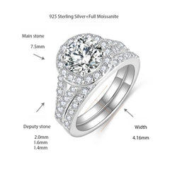 Moissanite Stackable Ring Set – 1.5ct Center Stone + 0.83ct Accent Stones, 7.5mm Round Brilliant, Sterling Silver with 18K Gold Plating