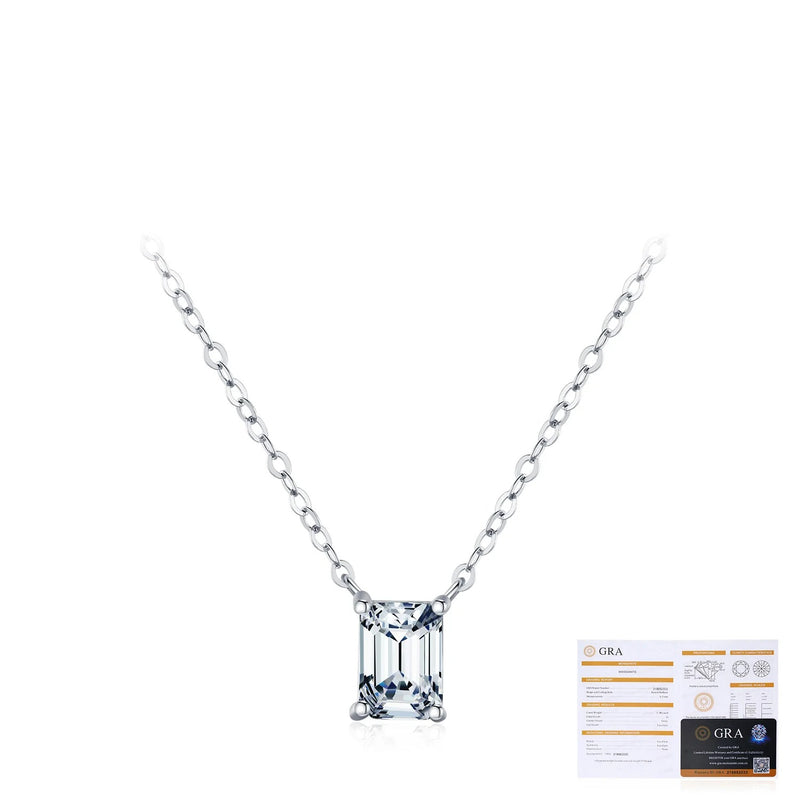 Emerald-Cut Moissanite Pendant Necklace in Sterling Silver – - Detail View - FITINY Jewelry